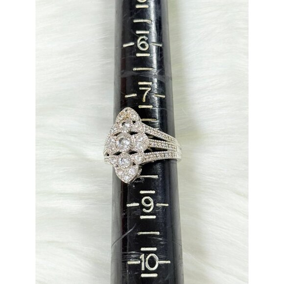 Art Deco Style Cluster Cz 925 Silver Ring - Picture 8 of 8